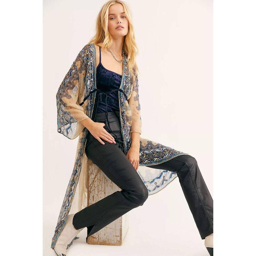 Free People Sheer Blue and Black Robe
